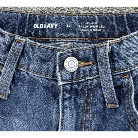 Old Navy Jeans Girls Jrs 12 Blue High Rise Baggy Wide Leg Adjustable Distressed - Picture 3 of 10